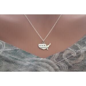 Sterling Silver United States Charm Necklace with Stars and Stripes